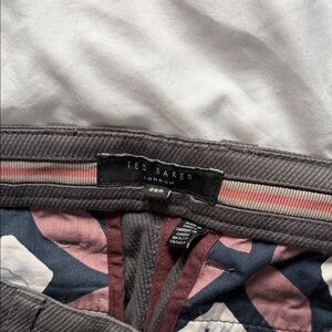 Ted Baker Men's Pants - Gray Exterior with Pink and Navy Patterned Lining
